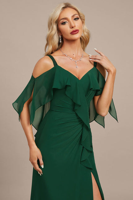 Robe Élégante À Volants Vert Foncé - gallery 1