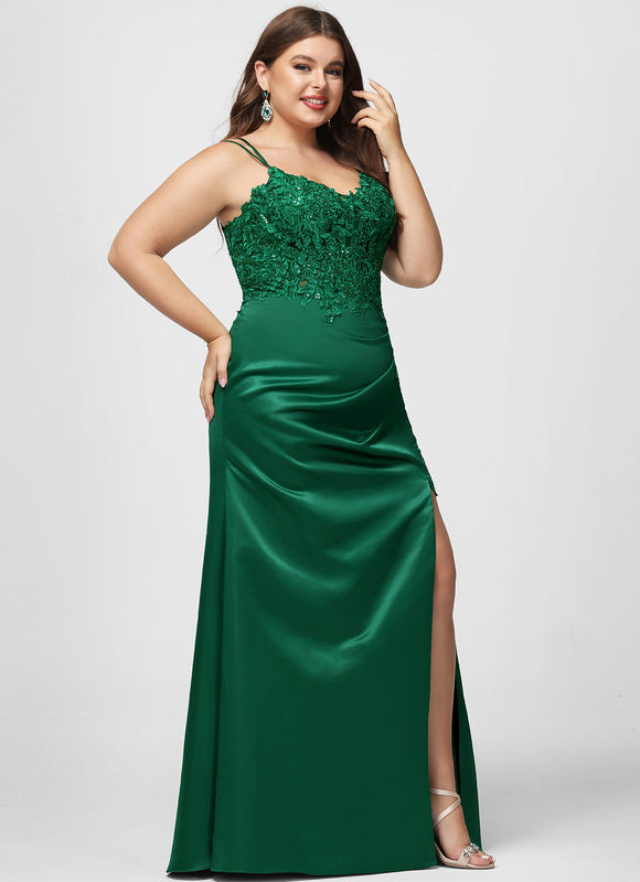 Robe Satinée Verte À Dentelle Chic - gallery 7