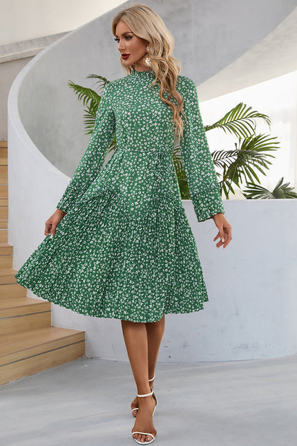 Robe Verte À Fleurs Plissée Chic - gallery 4