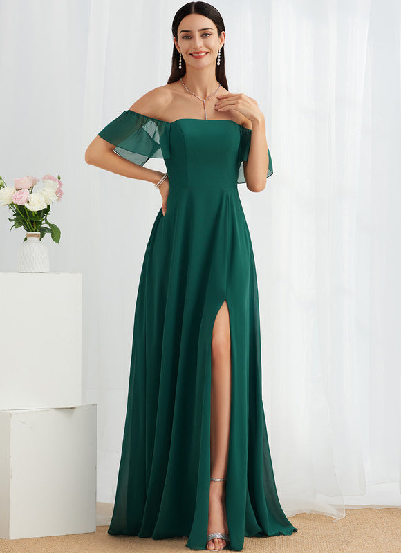 Robe Longue Vert Émeraude À Fente - gallery 3