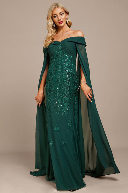 Robe Élégante Épaule Dénudée Verte