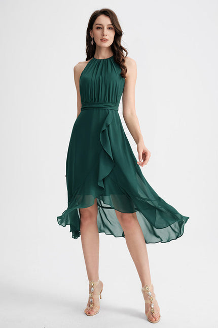 Robe Fluide Chic À Volants Verts - gallery 2