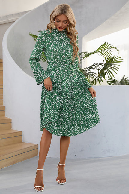 Robe Verte À Fleurs Plissée Chic - gallery 1