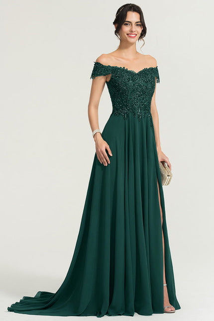 Robe Élégante Traîne Verte Scintillante - gallery 6