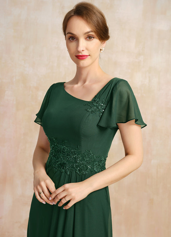 Robe Longue Verte Satinée À Volants - gallery 1