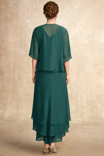 Robe Élégante À Volants Vert Foncé - gallery 4