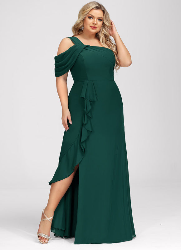 Robe Élégante Asymétrique À Volants - gallery 9