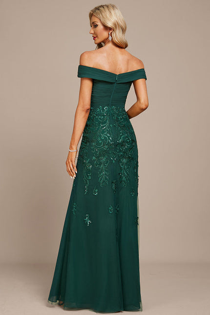 Robe Élégante Épaule Dénudée Verte - gallery 5