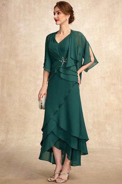 Robe Élégante À Volants Vert Foncé - gallery 6