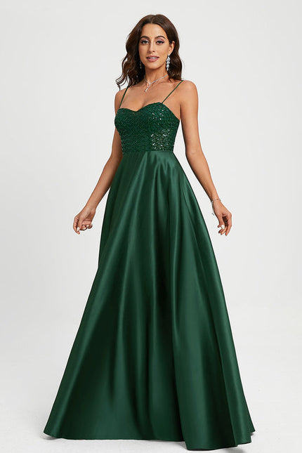 Robe Satinée Émeraude À Paillettes - gallery 3