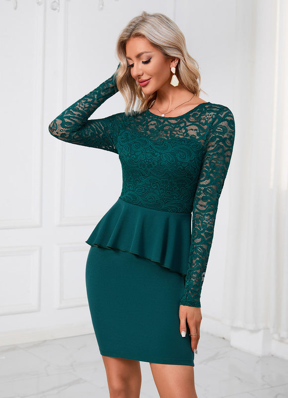 Robe Moulante Vert Émeraude À Volants
