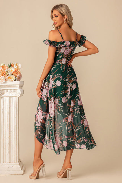 Robe Longue Verte À Fleurs Roses - gallery 5