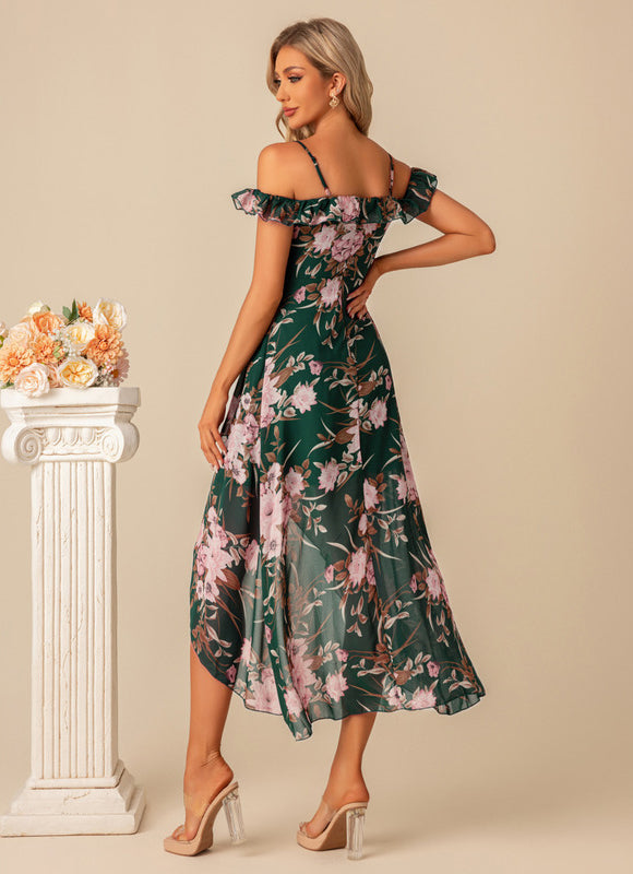 Robe Longue Verte À Fleurs Roses - gallery 5