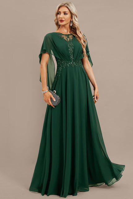 Robe Élégante Verte À Cape - gallery 5
