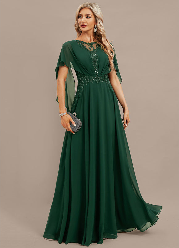 Robe Élégante Verte À Cape - gallery 5