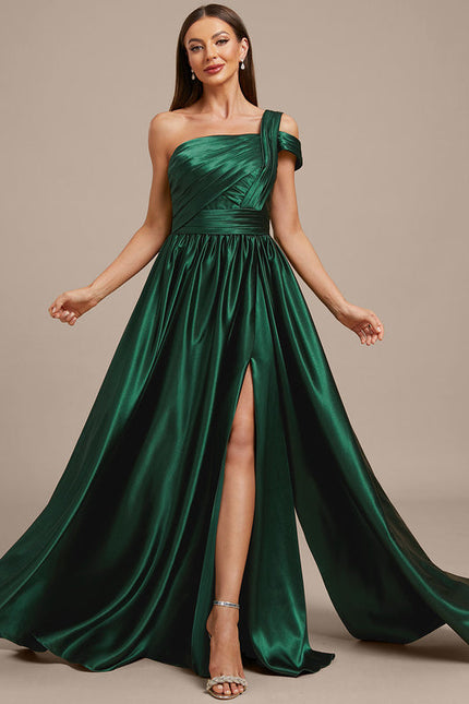 Robe Longue Satin Vert Émeraude À Fente