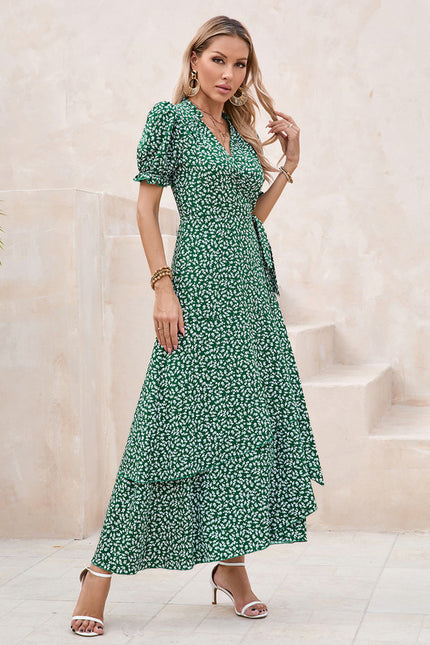 Robe Longue Verte À Fleurs Blanches - gallery 3