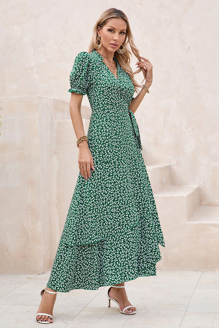 Robe Longue Verte À Fleurs Blanches - gallery 3