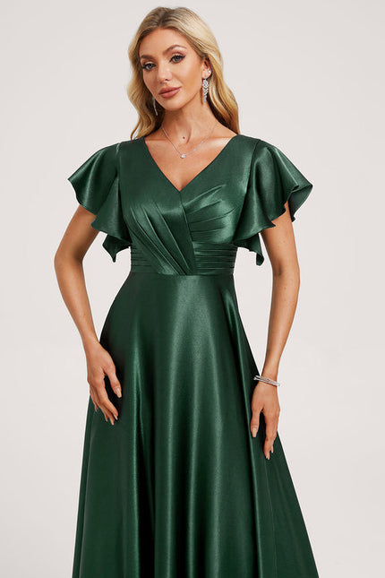 Robe Longue Satin Vert Foncé - gallery 3