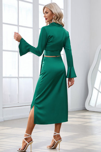 Robe Satinée Chic À Manches Évasées - gallery 3
