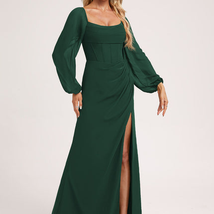 Robe Longue Verte Satinée Fendue