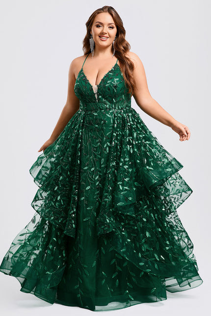 Robe Bal Verte À Volants Scintillants - gallery 9