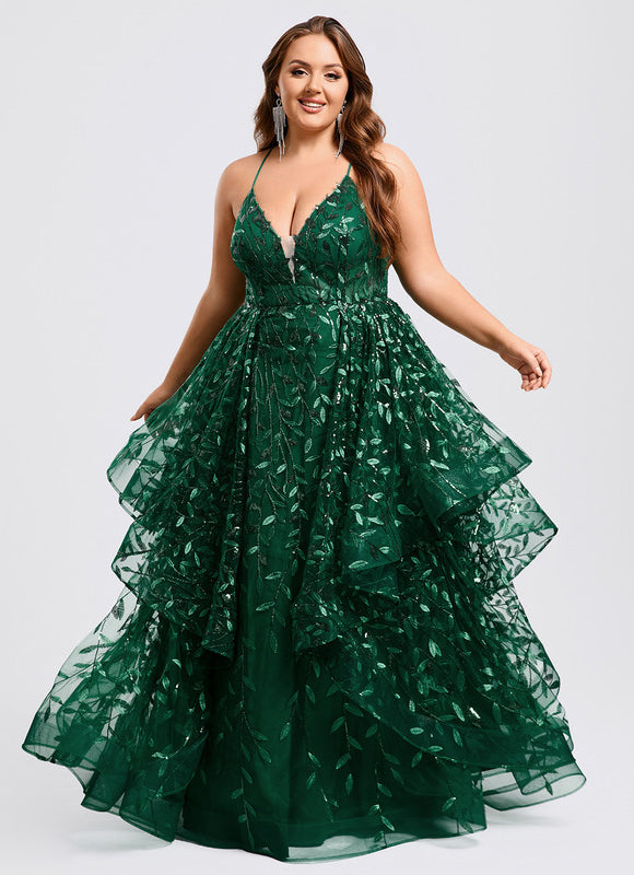 Robe Bal Verte À Volants Scintillants - gallery 9