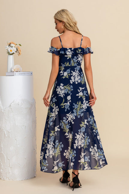 Robe Longue Verte À Fleurs Roses - gallery 8