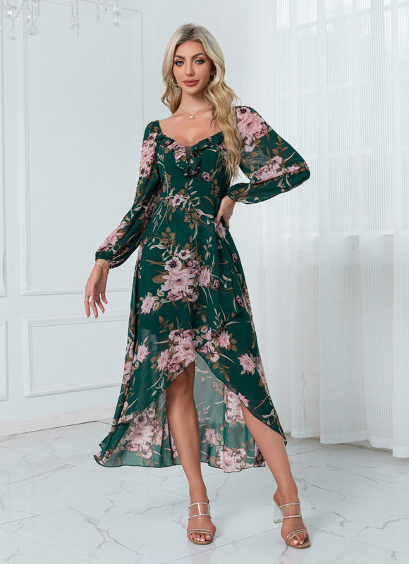 Robe Longue Verte À Fleurs - gallery 6