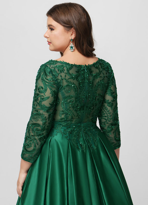 Robe Longue Verte Satinée À Manches Longues - gallery 6