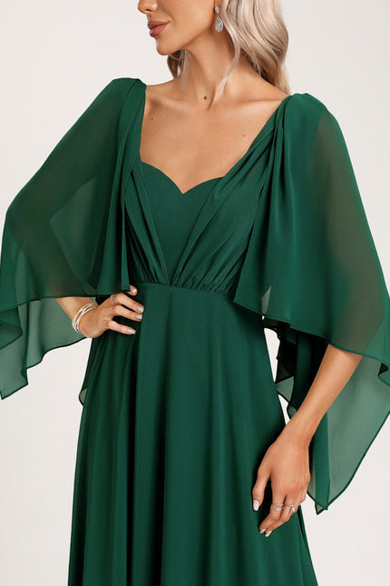 Robe Longue Vert Émeraude À Manches Cape - gallery 6