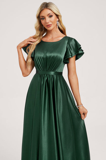 Robe Satin Vert Emeraude - gallery 3