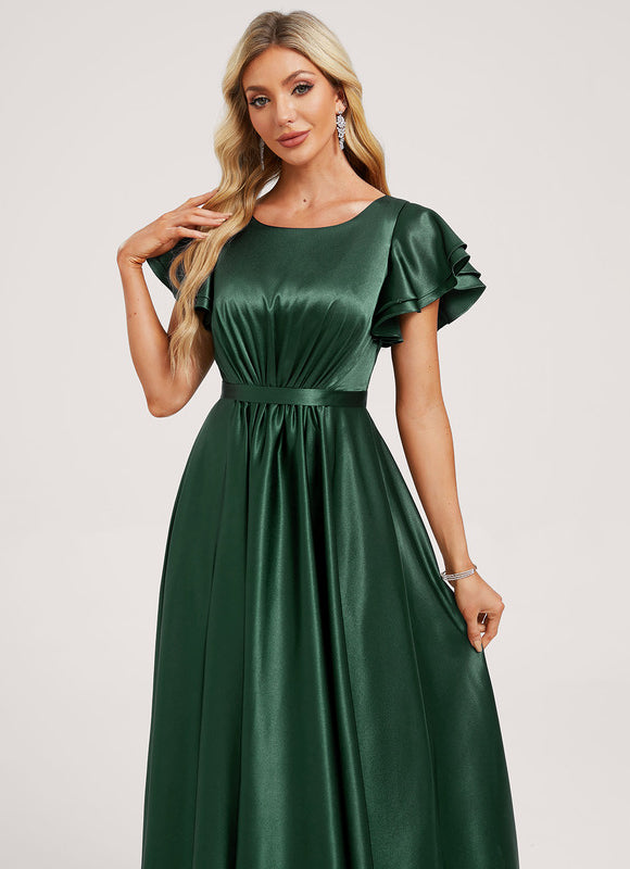 Robe Satin Vert Emeraude - gallery 3