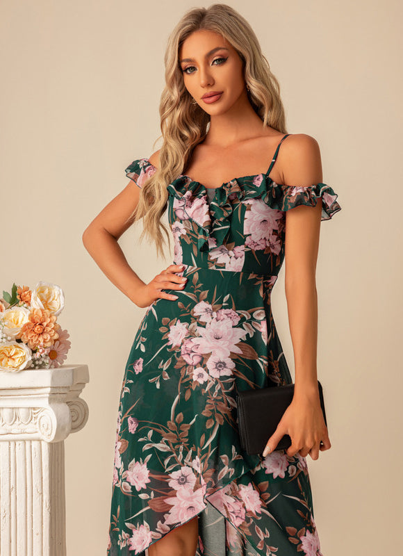 Robe Longue Verte À Fleurs Roses - gallery 6