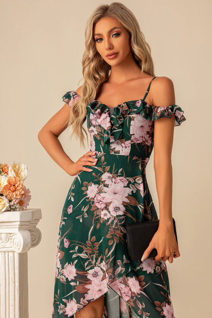 Robe Longue Verte À Fleurs Roses - gallery 6