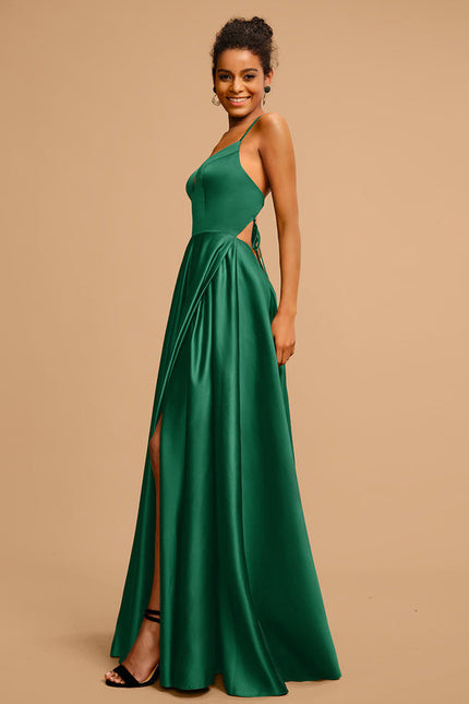Robe Satinée Élégante À Fente - gallery 1