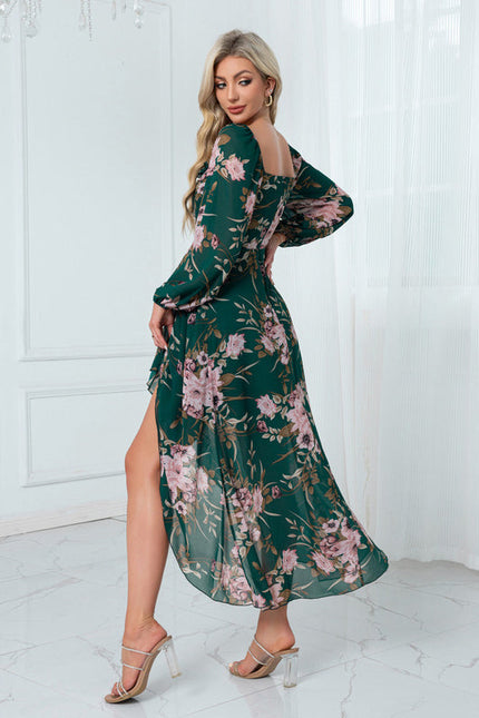 Robe Longue Verte À Fleurs - gallery 1