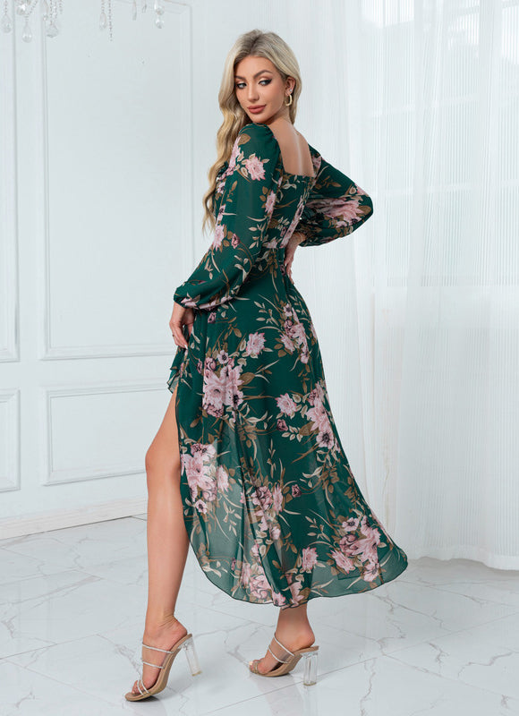 Robe Longue Verte À Fleurs - gallery 1