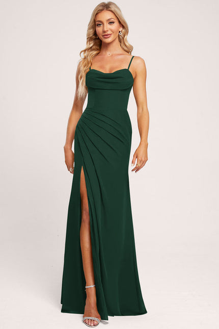 Robe Longue Verte Satinée À Fente