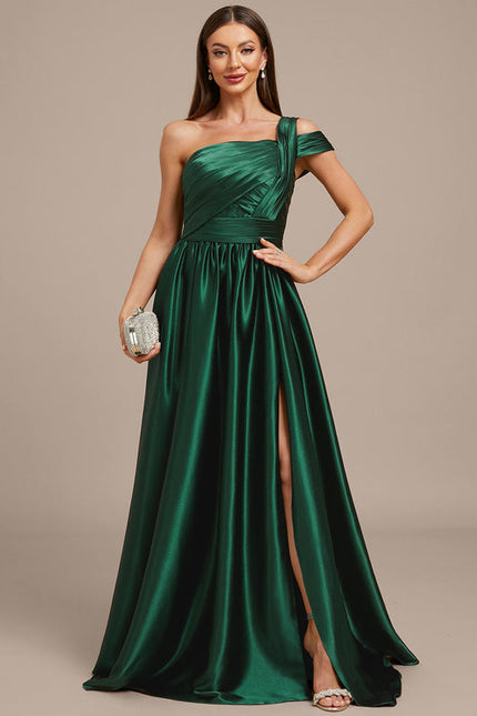 Robe Longue Satin Vert Émeraude À Fente - gallery 2