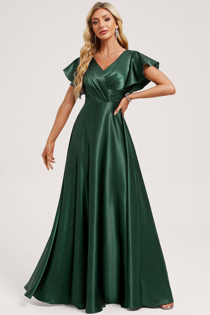 Robe Longue Satin Vert Foncé - gallery 2