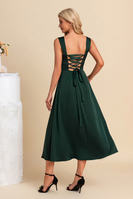 Robe Longue Verte Satinée Élégante - gallery 2