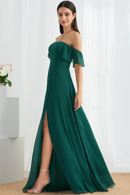 Robe Longue Vert Émeraude À Fente - gallery 2