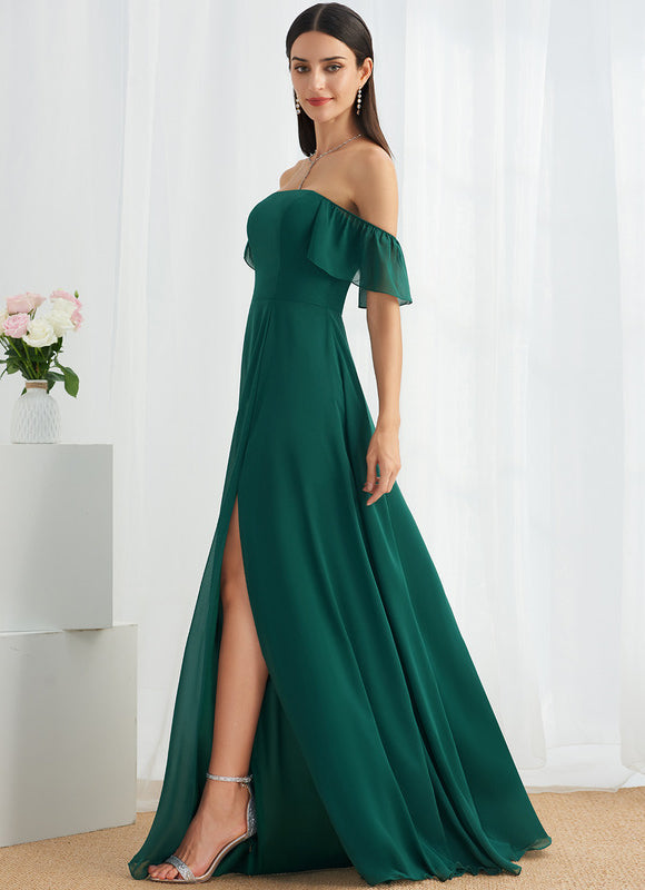 Robe Longue Vert Émeraude À Fente - gallery 2