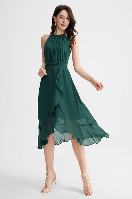 Robe Fluide Chic À Volants Verts - gallery 5