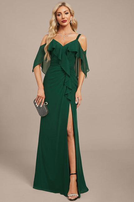 Robe Élégante À Volants Vert Foncé - gallery 3