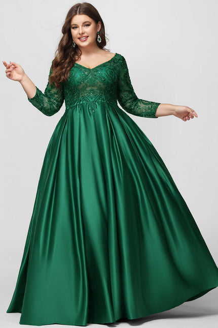 Robe Longue Verte Satinée À Manches Longues - gallery 4
