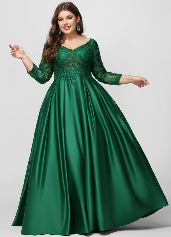 Robe Longue Verte Satinée À Manches Longues - gallery 4