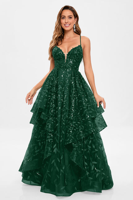 Robe Bal Verte À Volants Scintillants