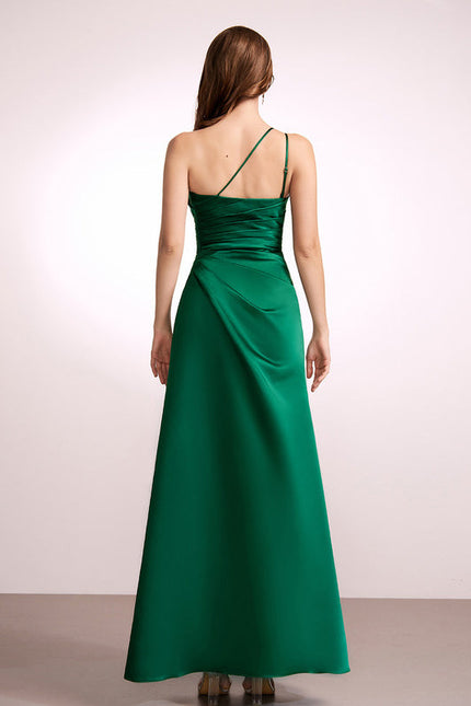 Robe Satinée Chic Fendue Émeraude - gallery 4